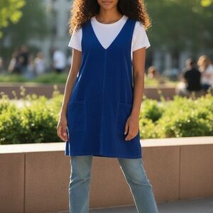 TWIK Blue Corduroy V-Neck Pinafore Dress size medium